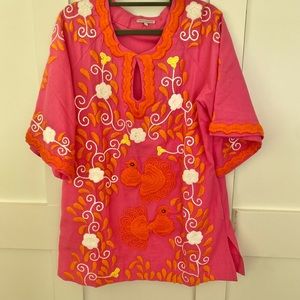 Frances Valentine Tunic - Gorgeous brilliant color and embroidery NWOT